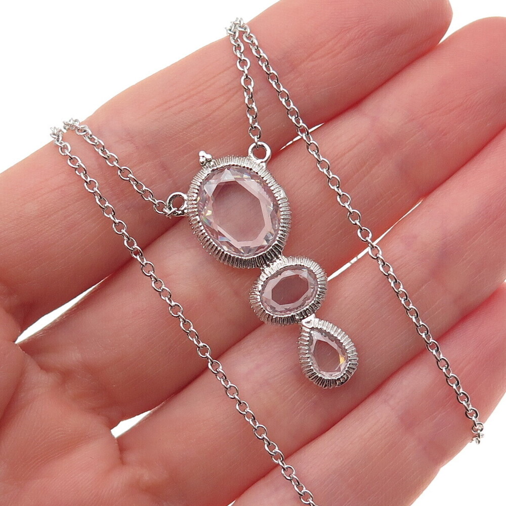 925 Sterling Silver Oval & Pear-Cut C Z Cable Chain Necklace 16"